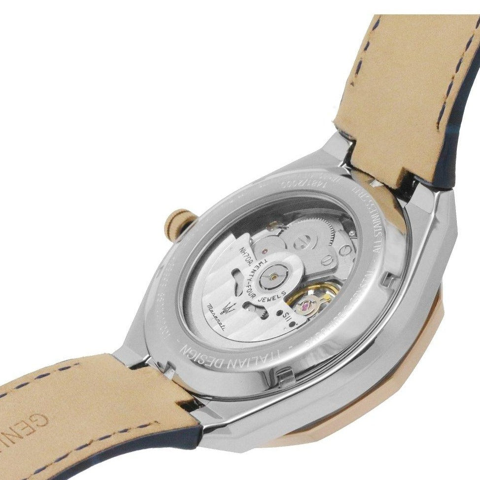 Maserati Stile Automatic Limited Edition White Dial Blue Leather Strap Watch For Men - R8821142001