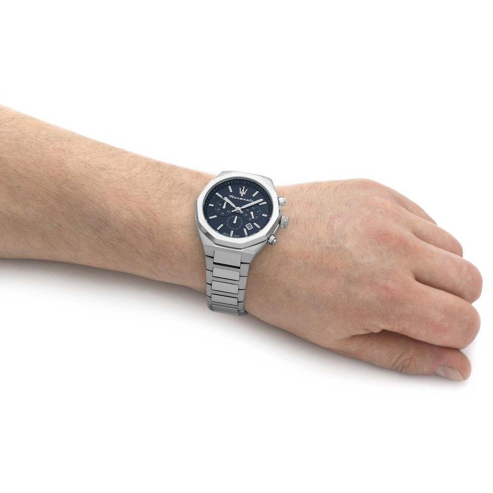 Maserati Stile Chronograph Blue Dial Silver Steel Strap Watch For Men - R8873642006