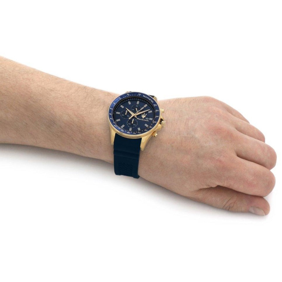Maserati SFIDA Chronograph Blue Dial Blue Rubber Strap Watch For Men - R8871640004
