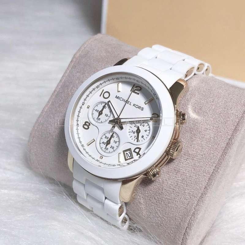 Michael Kors Runway Chronograph White Dial White Steel Strap Watch for Women - MK5145
