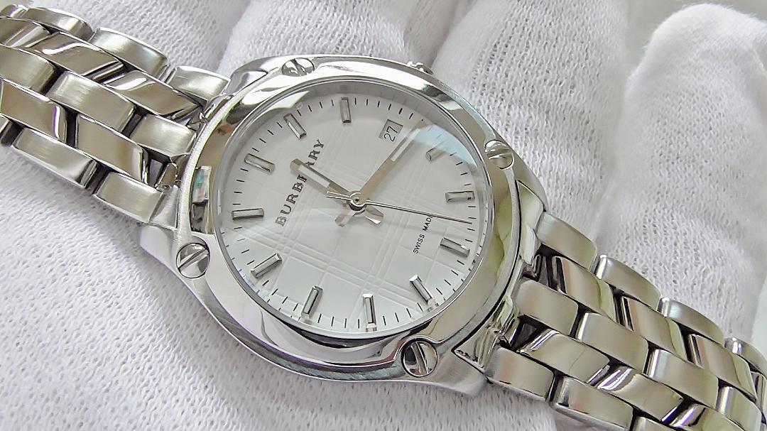 Burberry Heritage Check White Dial Silver Steel Strap Watch for Women - BU1853