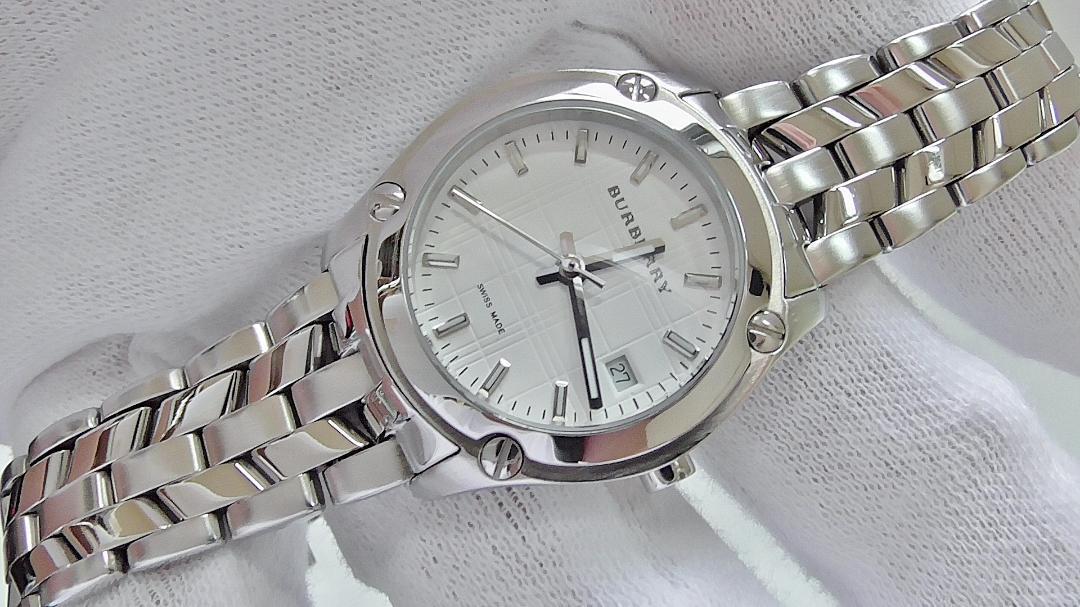 Burberry Heritage Check White Dial Silver Steel Strap Watch for Women - BU1853