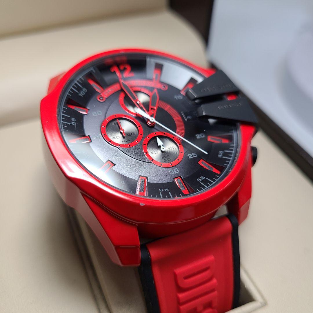 Diesel Mega Chief Chronograph Black Dial Red Rubber Strap Watch For Men - DZ4526