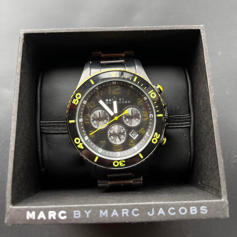 Marc Jacobs Rock Chronograph Black Dial Black Steel Strap Watch for Men - MBM5026
