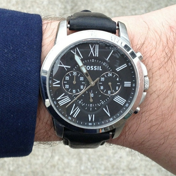 Fossil Grant Chronograph Black Dial Black Leather Strap Watch for Men - FS4812