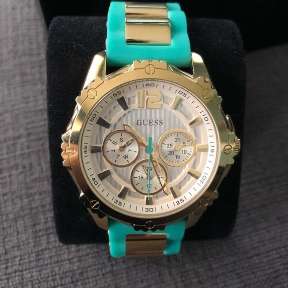 Guess Intrepid 2 Silver Dial Two Tone Rubber Strap Watch For Women - W0325L4