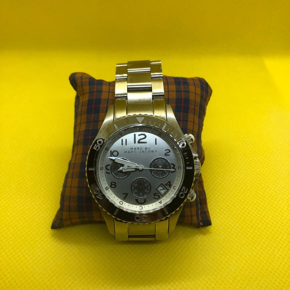 Marc Jacobs Marc Chronograph Silver Dial Silver Steel Strap Watch for Men - MBM3155