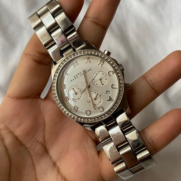 Marc Jacobs Henry Glitz Chronograph Silver Dial Silver Steel Strap Watch for Women - MBM9017