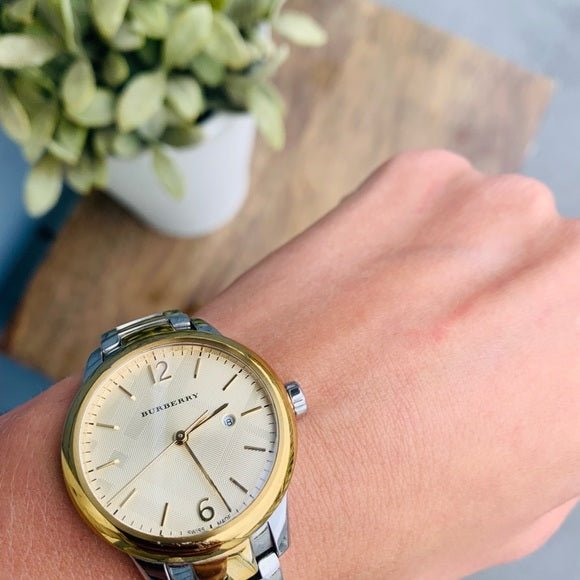 Burberry The Classic Champagne Gold Dial Two Tone Steel Strap Watch for Women - BU10118