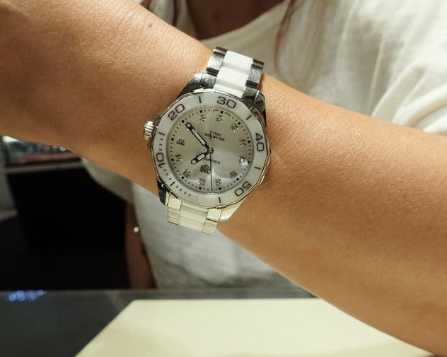 Tag Heuer Aquaracer Diamonds White Dial Two Tone Steel Strap Watch for Women - WAY131D.BA0914
