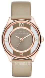 Marc Jacobs Tether Grey Dial Grey Leather Strap Watch for Women - MBM1375