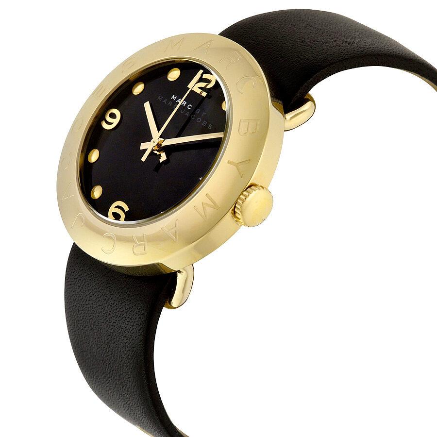Marc Jacobs Amy Black Dial Black Leather Strap Watch for Women - MBM1154