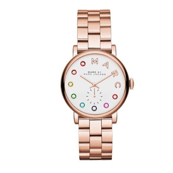 Marc Jacobs Baker White Dial Rose Gold Steel Strap Watch for Women - MBM3441