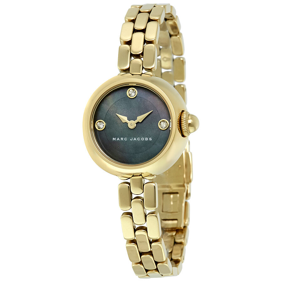 Marc Jacobs Courtney Mother of Pearl Black Dial Gold Steel Strap Watch for Women - MJ3460