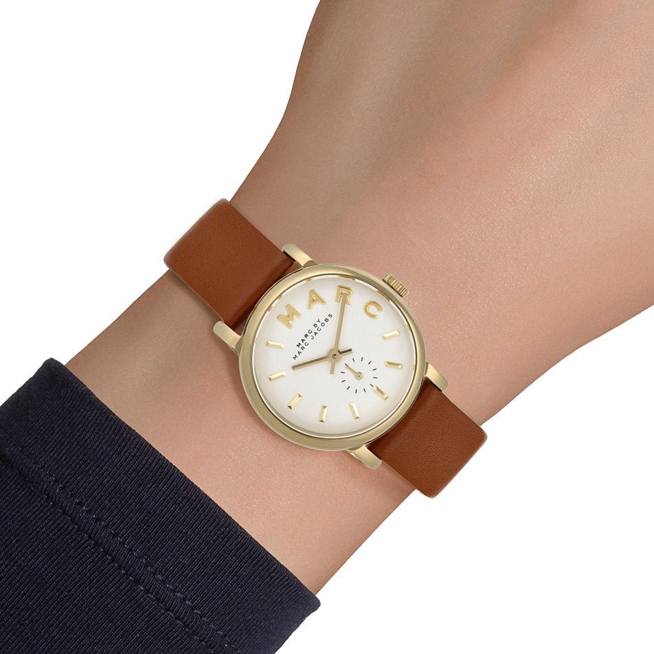 Marc Jacobs Baker White Dial Brown Leather Strap Watch for Women - MBM1317