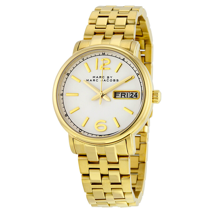 Marc Jacobs Fergus White Dial Gold Steel Strap Watch for Women - MBM8647