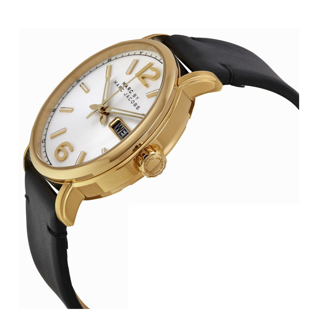 Marc Jacobs Fergus White Dial Black Leather Strap Watch for Men - MBM5081