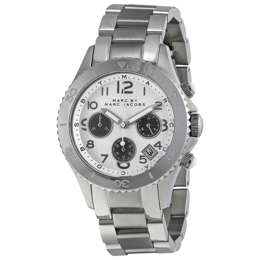 Marc Jacobs Marc Chronograph Silver Dial Silver Steel Strap Watch for Men - MBM3155