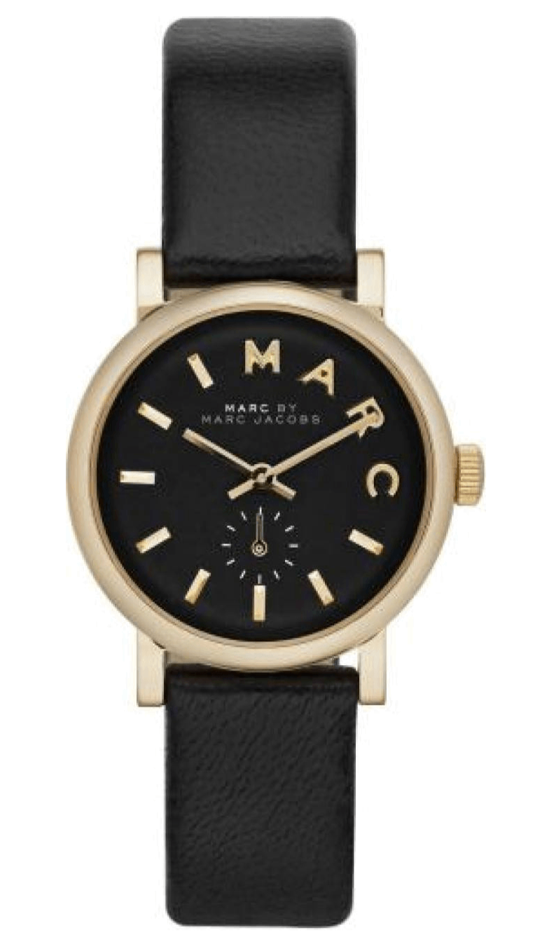 Marc Jacobs Baker Black Dial Black Leather Strap Watch for Women - MBM1273