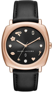 Marc Jacobs Mandy Black Dial Black Leather Strap Watch for Women - MJ1565