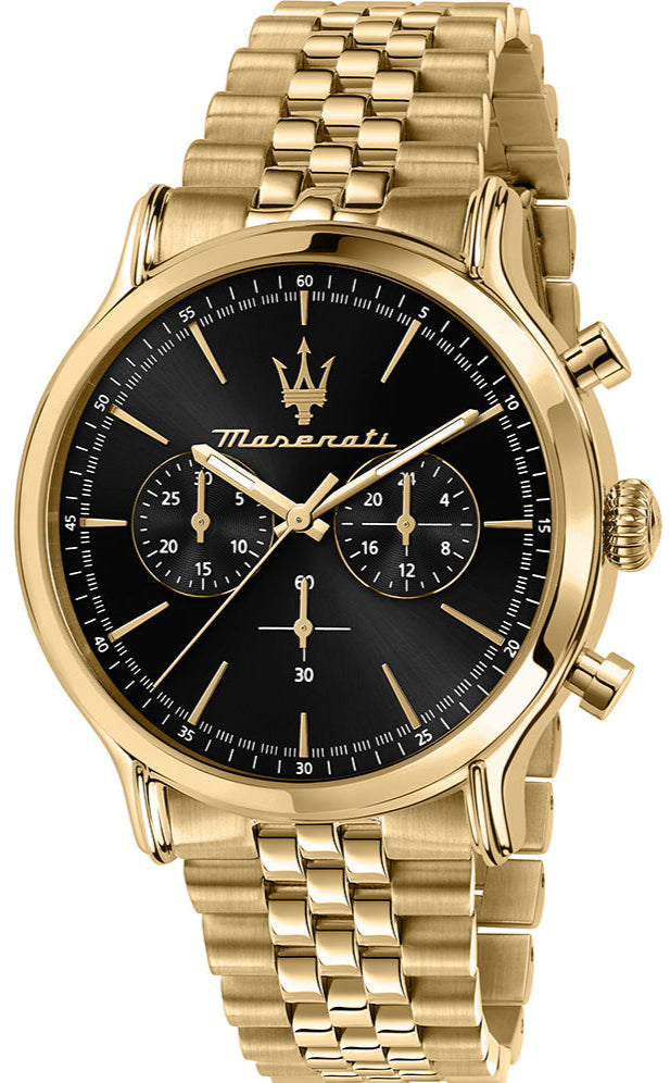 Maserati Epoca Chronograph Black Dial Gold Steel Strap Watch For Men - R8873618023