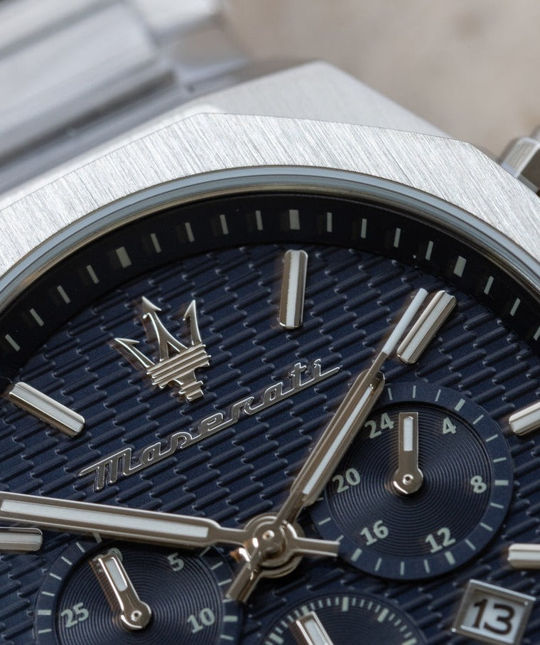 Maserati Stile Chronograph Blue Dial Silver Steel Strap Watch For Men - R8873642006