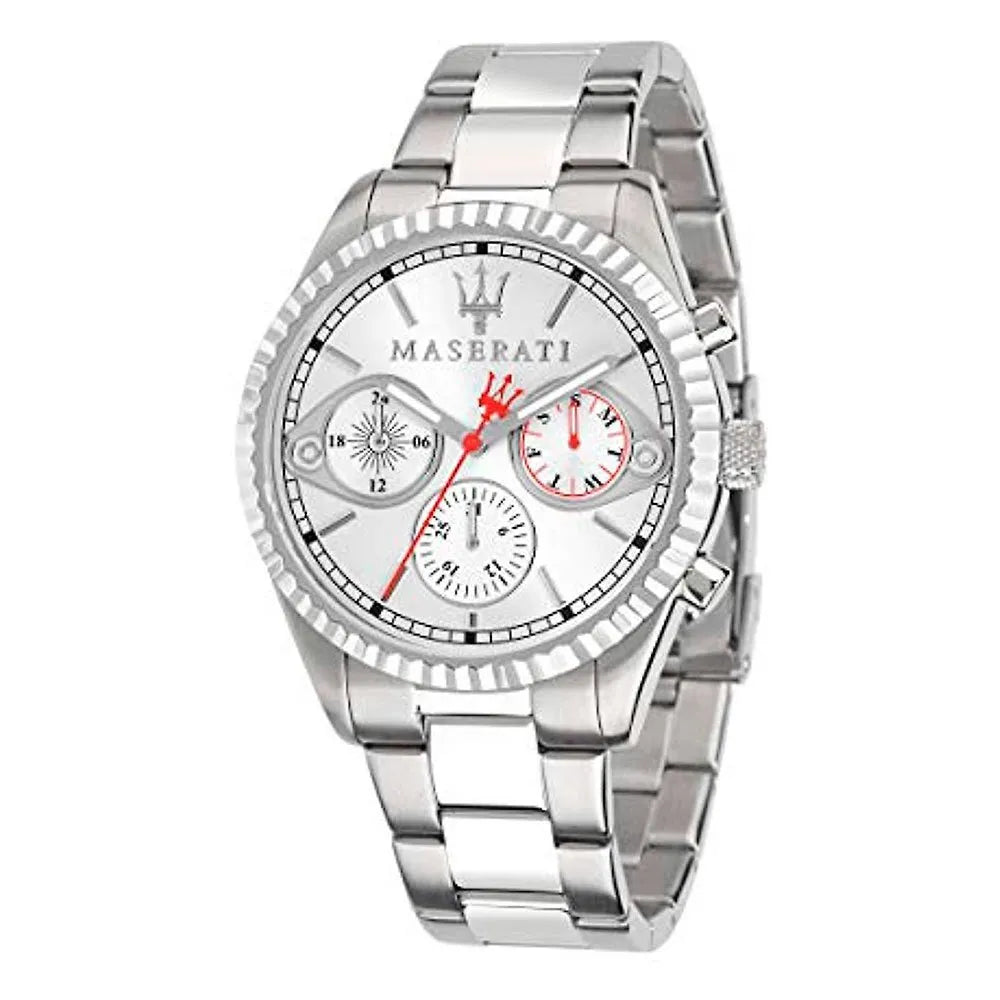 Maserati Competizione Chronograph White Dial Silver Steel Strap Watch For Men - R8853100017