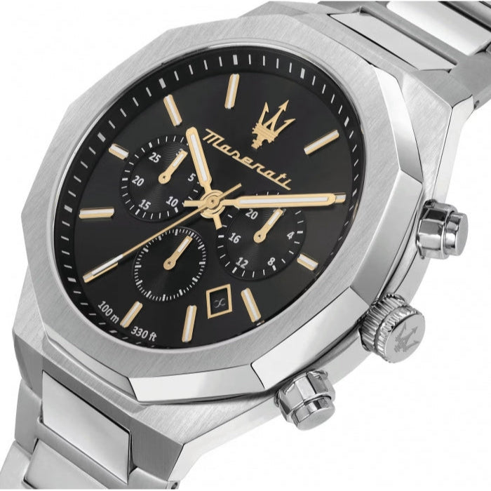 Maserati Stile Chronograph Black Dial Silver Steel Strap Watch For Men - R8873642010