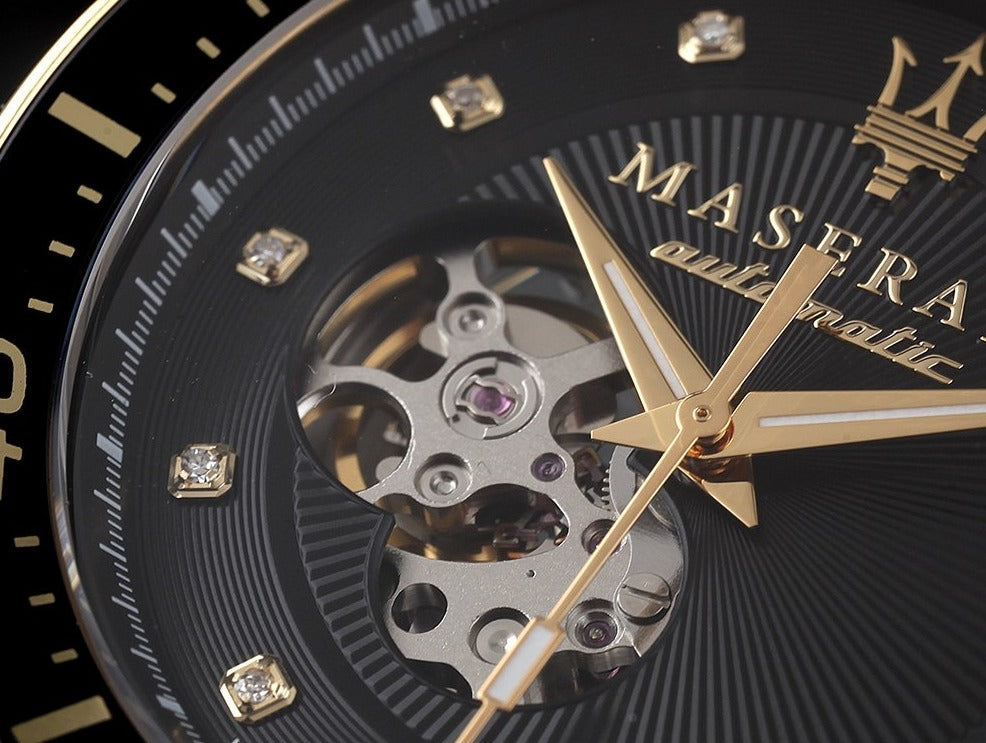 Maserati SFIDA Black Dial Yellow Gold Toned Stainless Steel Watch For Men - R8823140003