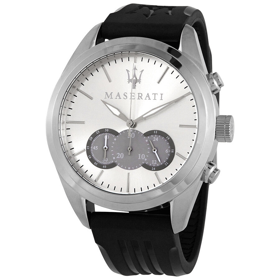 Maserati Traguardo Chronograph Silver Dial Black Rubber Strap Watch for Men - R8871612012