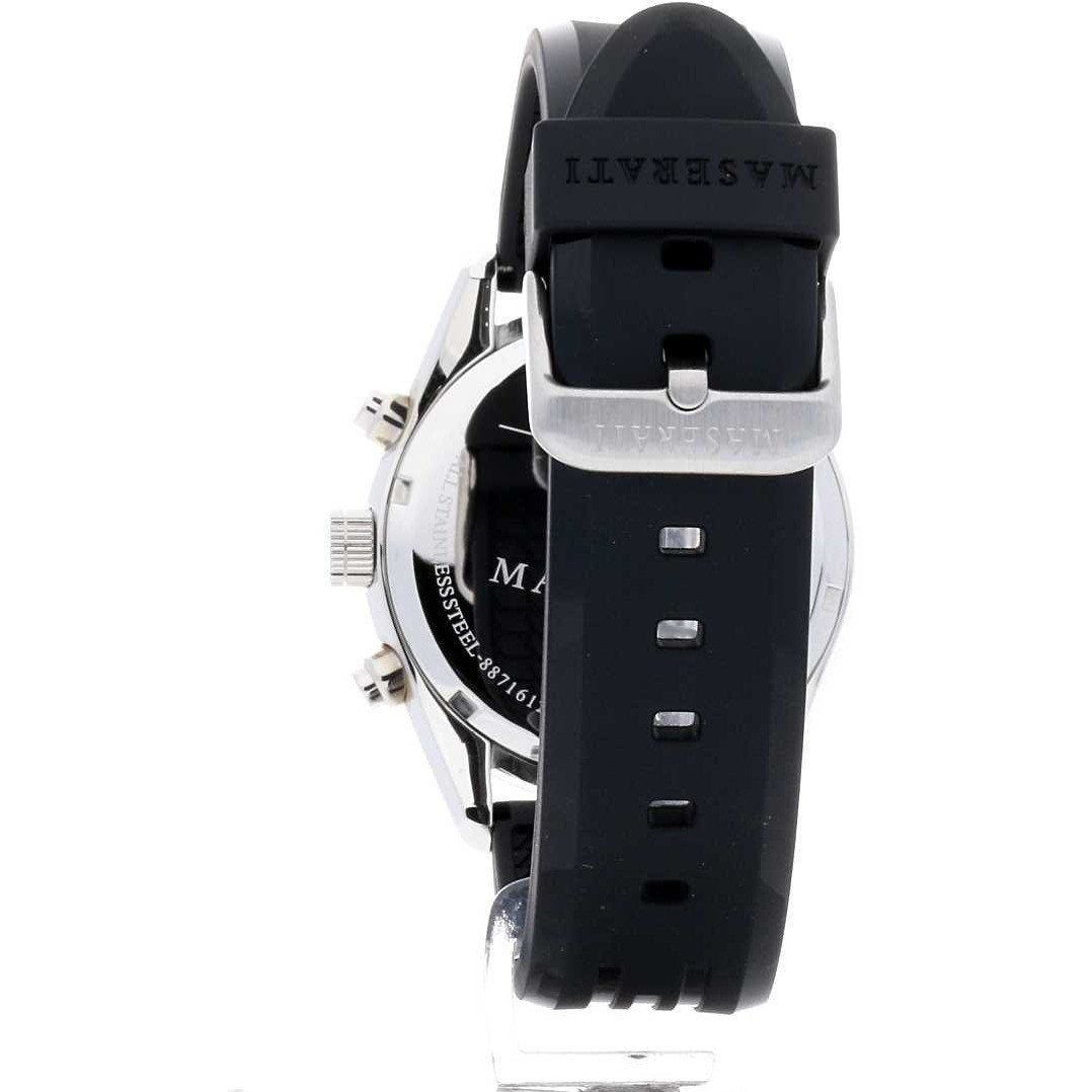 Maserati Traguardo Chronograph Silver Dial Black Rubber Strap Watch for Men - R8871612012