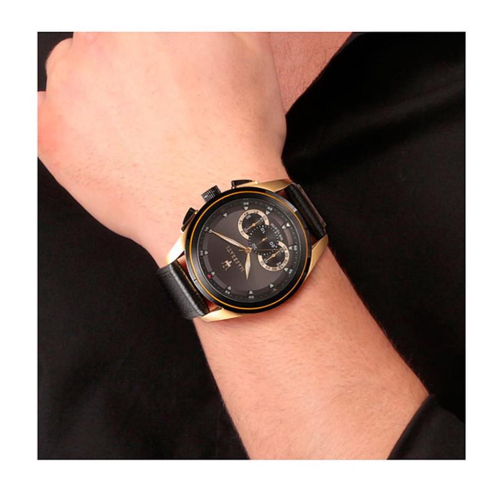 Maserati Traguardo Chronograph Black Dial Black Leather Strap Watch For Men - R8871612033