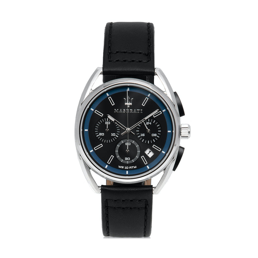 Maserati Trimarano Chronograph Black Dial Black Leather Strap Watch For Men - R8871632001