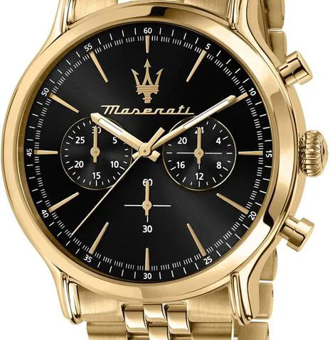 Maserati Epoca Chronograph Black Dial Gold Steel Strap Watch For Men - R8873618023