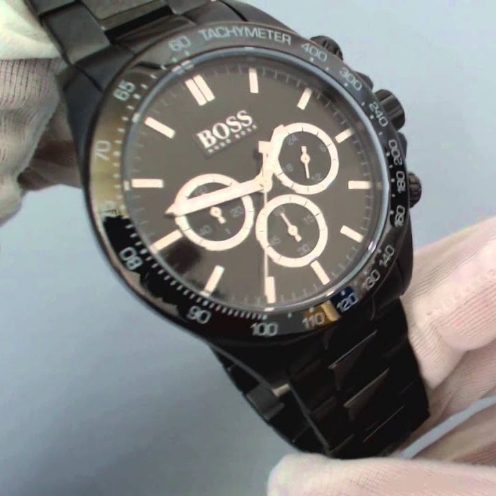 Hugo Boss Ikon Chronograph Black Dial Black Steel Strap Watch for Men - 1512961