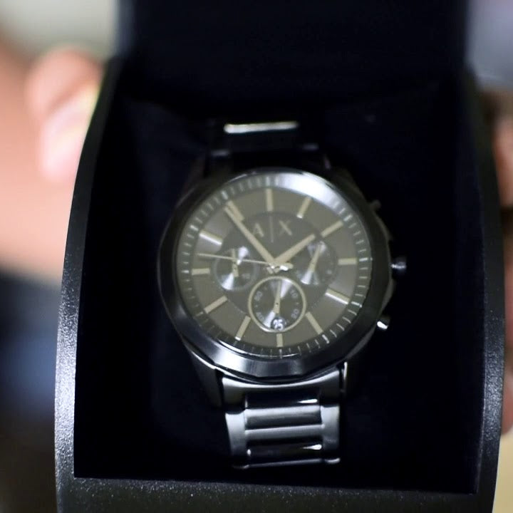 Armani Exchange Drexler Chronograph Black Dial Black Steel Strap Watch For Men - AX2601