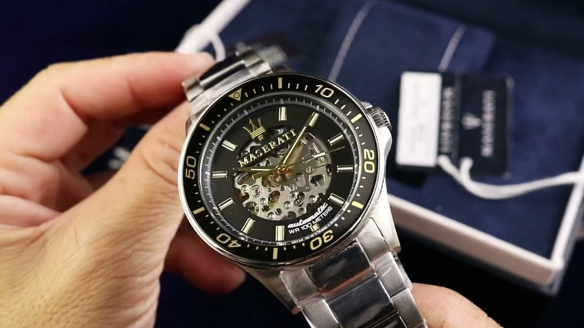 Maserati SFIDA Automatic Black Dial Silver Steel Strap Watch For Men - R8823140002