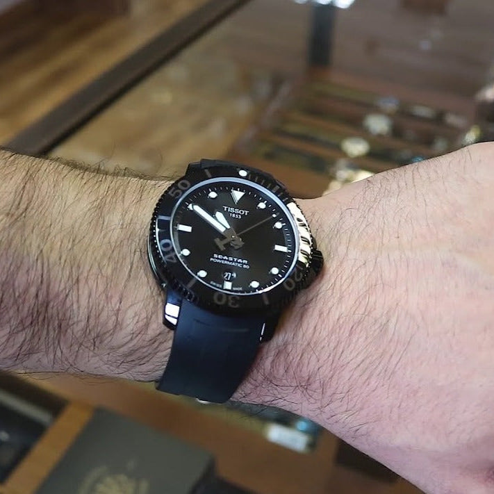 Tissot Seastar 1000 Powermatic 80 Black Dial Black Rubber Strap Watch For Men - T120.407.37.051.00