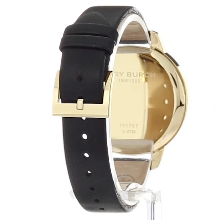 Tory Burch Collins White Dial Black Leather Strap Watch for Women - TBW1205