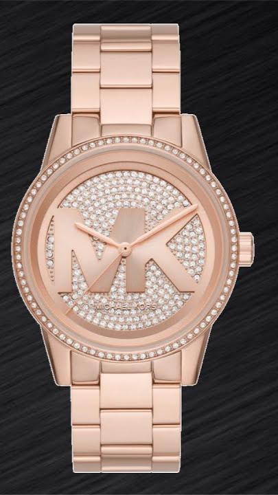 Michael Kors Ritz Analog Crystals Silver Dial Rose Gold Steel Strap Watch for Women - MK6863
