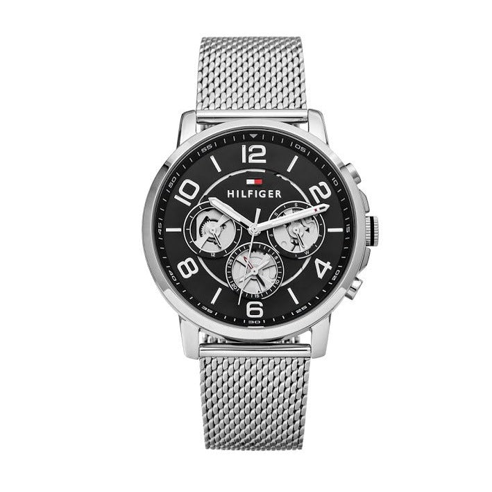 Tommy Hilfiger Chronograph Black Dial Silver Mesh Bracelet Watch for Men - 1791292