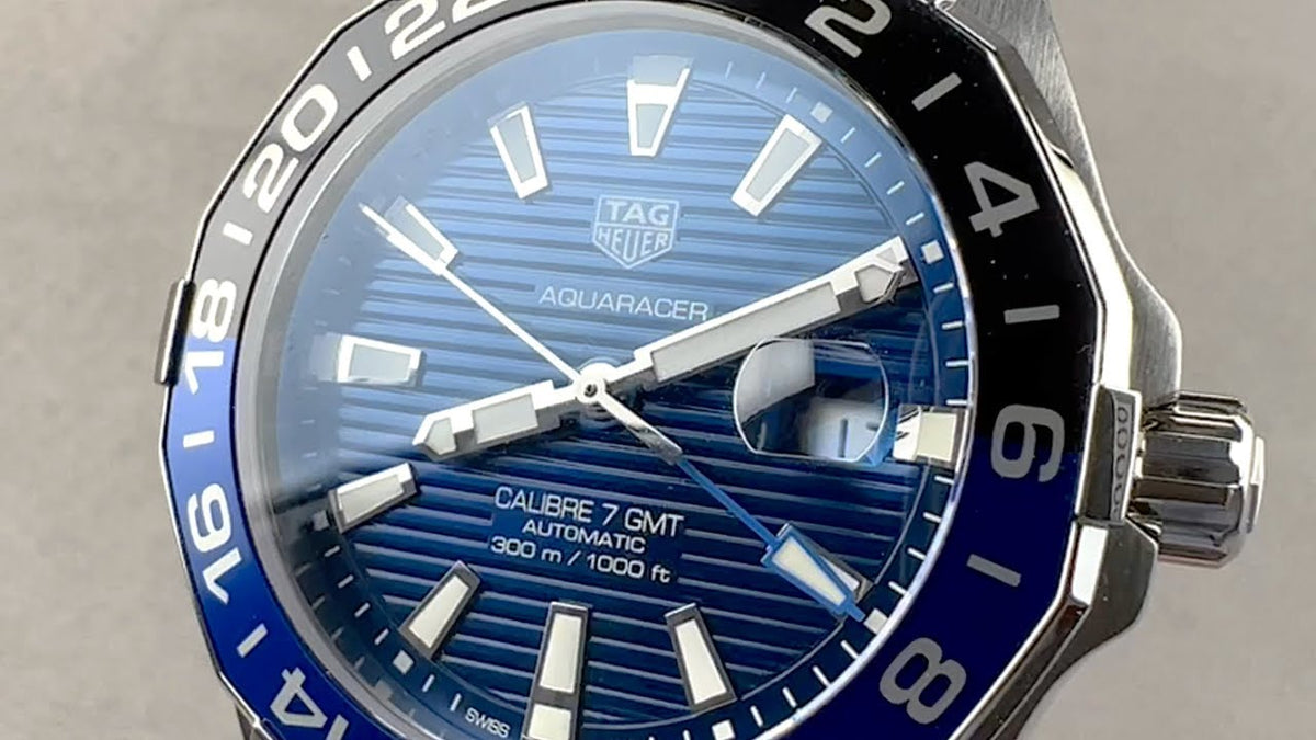 Tag Heuer Aquaracer GMT Calibre 6 Automatic Blue Dial Silver Steel Strap Watch for Men - WAY201T.BA0927