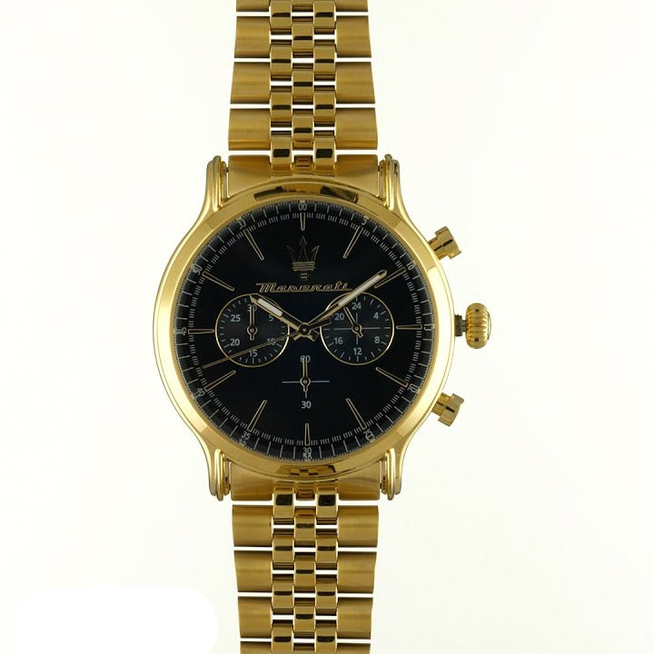 Maserati Epoca Chronograph Black Dial Gold Steel Strap Watch For Men - R8873618023