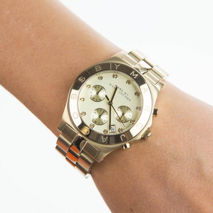 Marc Jacobs Blade Chronograph Gold Dial Gold Steel Strap Watch for Women - MBM3101