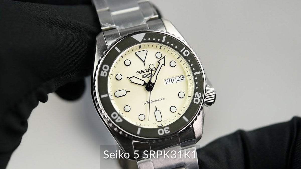 Seiko 5 Sports SKX Automatic Cream Dial Silver Steel Strap Watch For Men - SRPK31K1