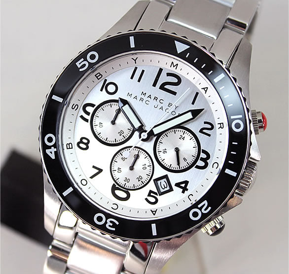 Marc Jacobs Rock Chronograph White Dial Silver Steel Strap Watch for Men - MBM5027