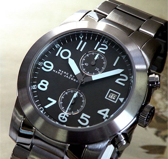 Marc Jacobs Larry Chronograph Black Dial Gunmetal Grey Steel Strap Watch for Men - MBM5031