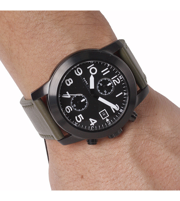 Marc Jacobs Larry Chronograph Black Dial Grey Leather Strap Watch for Men - MBM5034