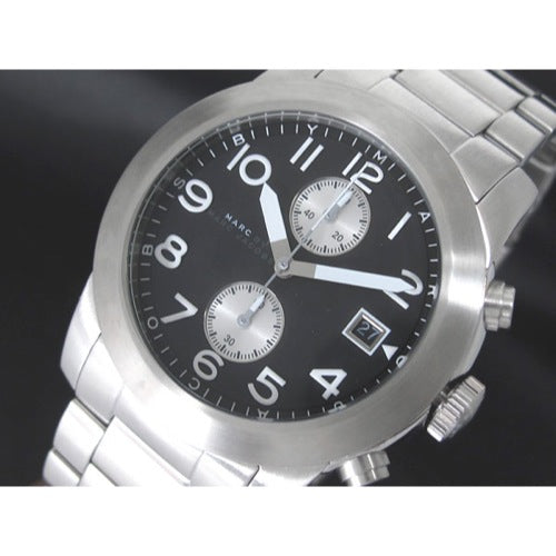 Marc Jacobs Larry Chronograph Black Dial Silver Steel Strap Watch for Men - MBM5050