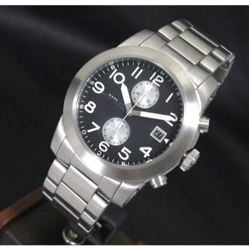Marc Jacobs Larry Chronograph Black Dial Silver Steel Strap Watch for Men - MBM5050